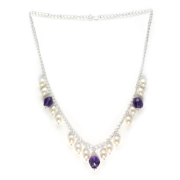 21 x Brand New White cultured freshwater pearl & amethyst necklace - RRP £840 - RESERVE - £218