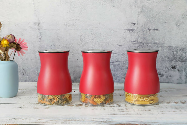 Brand New Job Lot 4 x 3PC Kitchen Canisters/Storage Jars (Red) RRP £131.96.